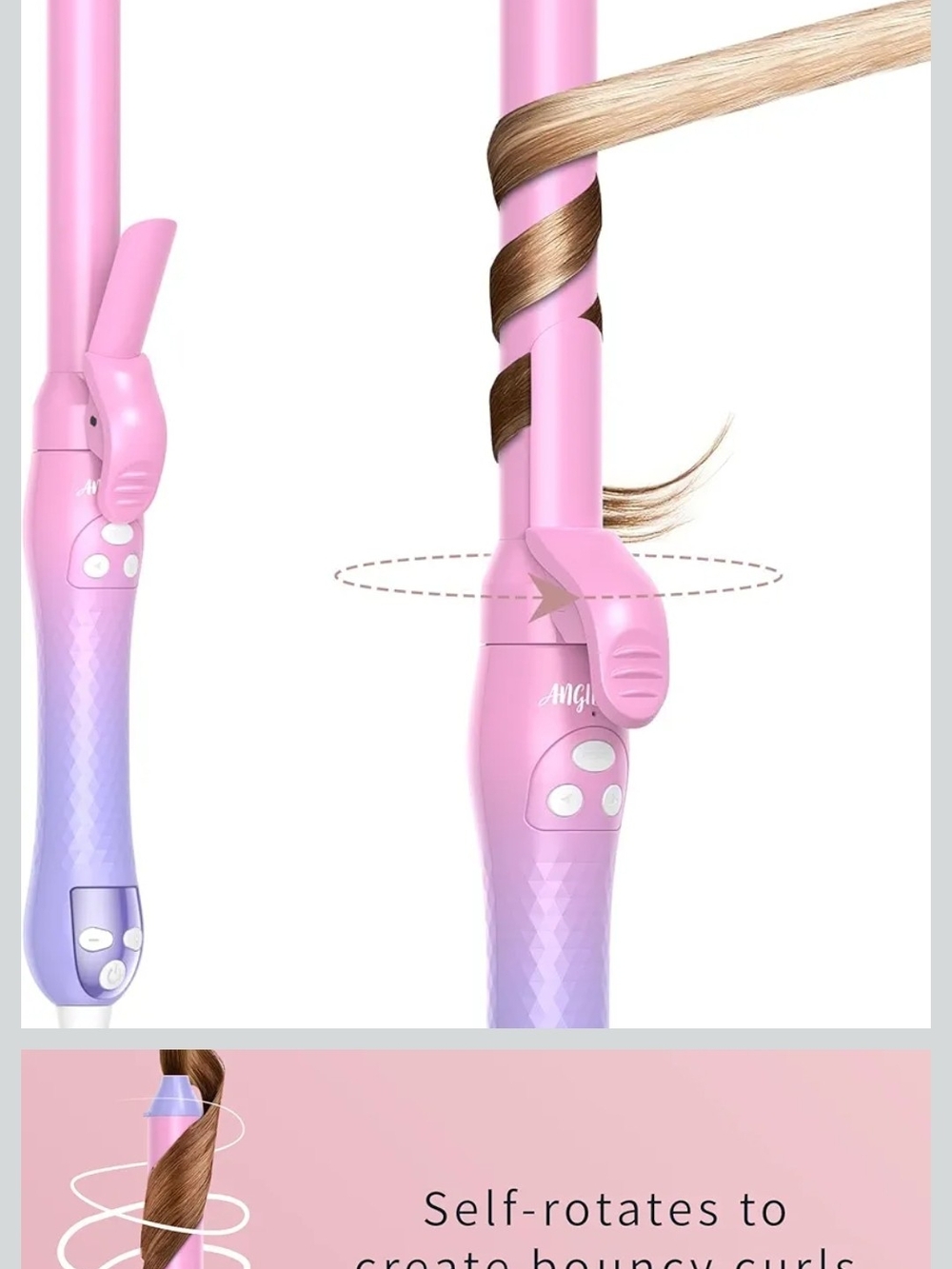 Angilala Pink to Purple Ombré 1" Rotating Curling Wand
